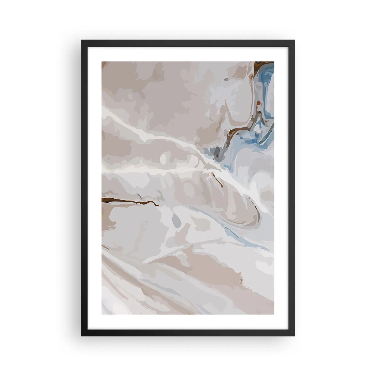 Poster în ramă neagră - Model de marmură în nuanțe delicate de bej și albastru - 50x70cm - Meandre albastre sub alb - Decorațiune modernă pentru perete pentru living și dormitor ARTTOR