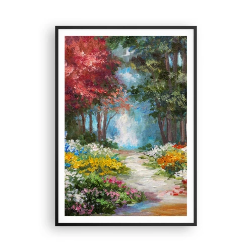Poster în ramă neagră - Grădină de pădure, pădure de flori - 70x100 cm
