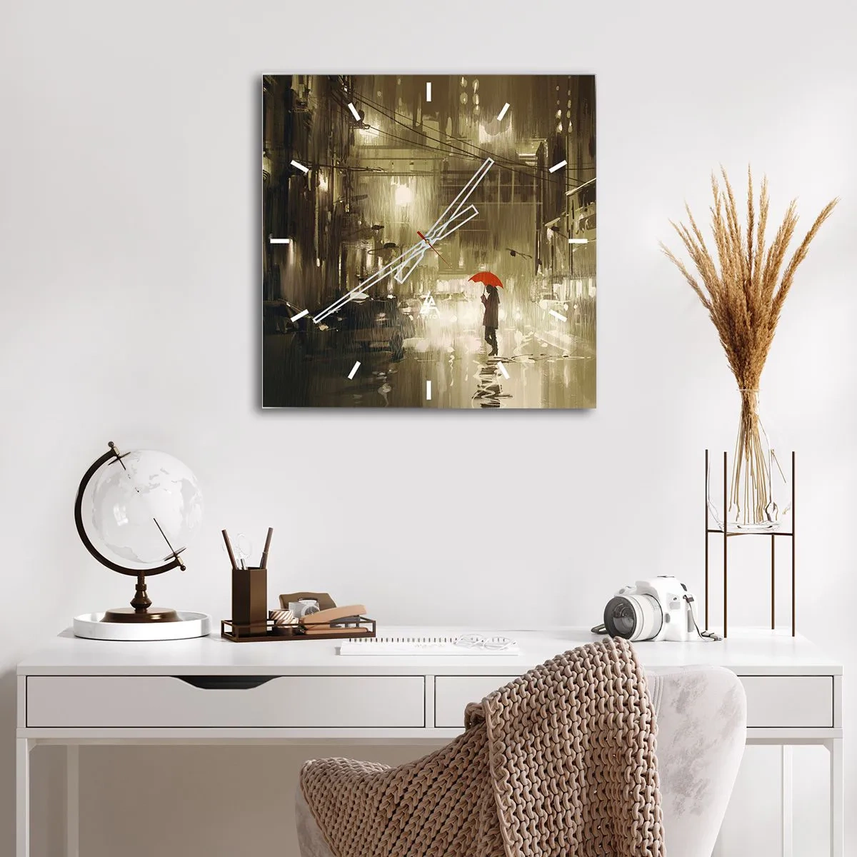 Ceas de perete - Ceas pe sticlă - Singură, dar nu singuratică - 40x40 cm