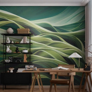 Tapet Premium Sand - Un joc abstract de verde - Artă Modernă, Model, Valuri - 300x210 cm