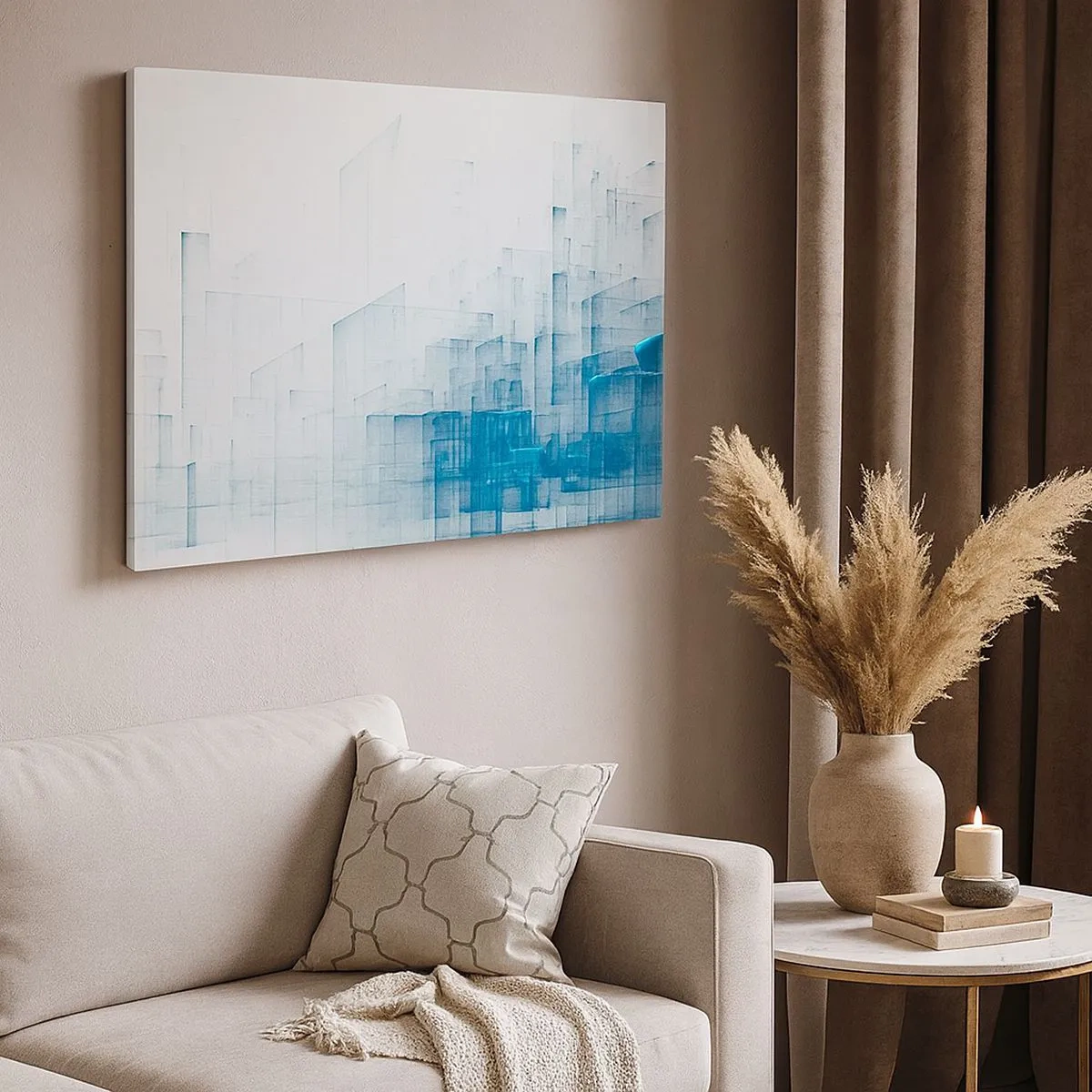 Tablou pe pânză Canvas - Forme geometrice abstracte în nuanțe de albastru - 70x50cm - Cum a apărut spațiul - Decorațiune modernă pentru perete pentru living și dormitor ARTTOR