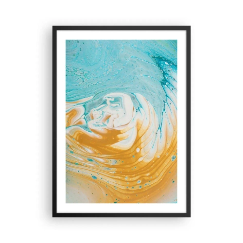 Poster în ramă neagră - Vârtej abstract în nuanțe de albastru și portocaliu - 50x70cm - Vârtej de pastel - Decorațiune modernă pentru perete pentru living și dormitor ARTTOR