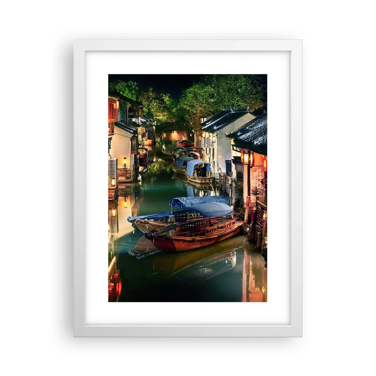 Poster în ramă albă - O seară pe o stradă chinezească - 30x40 cm