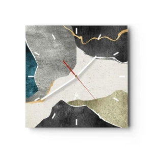 Ceas de perete - Ceas pe sticlă - Compoziție mozaic cu fir de aur - 40x40 cm