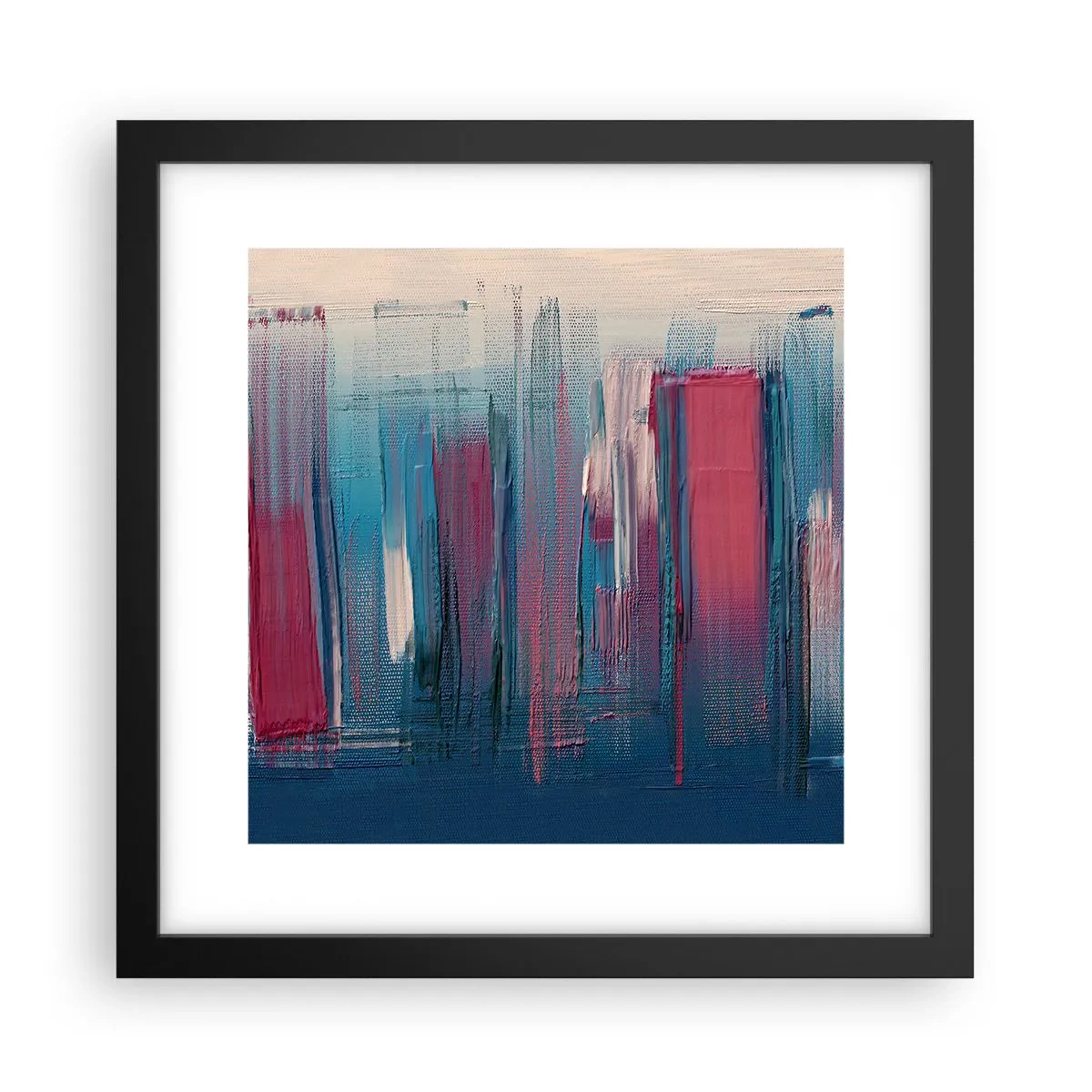 Poster în ramă neagră - Compoziție verticală în albastru și roșu - 30x30 cm