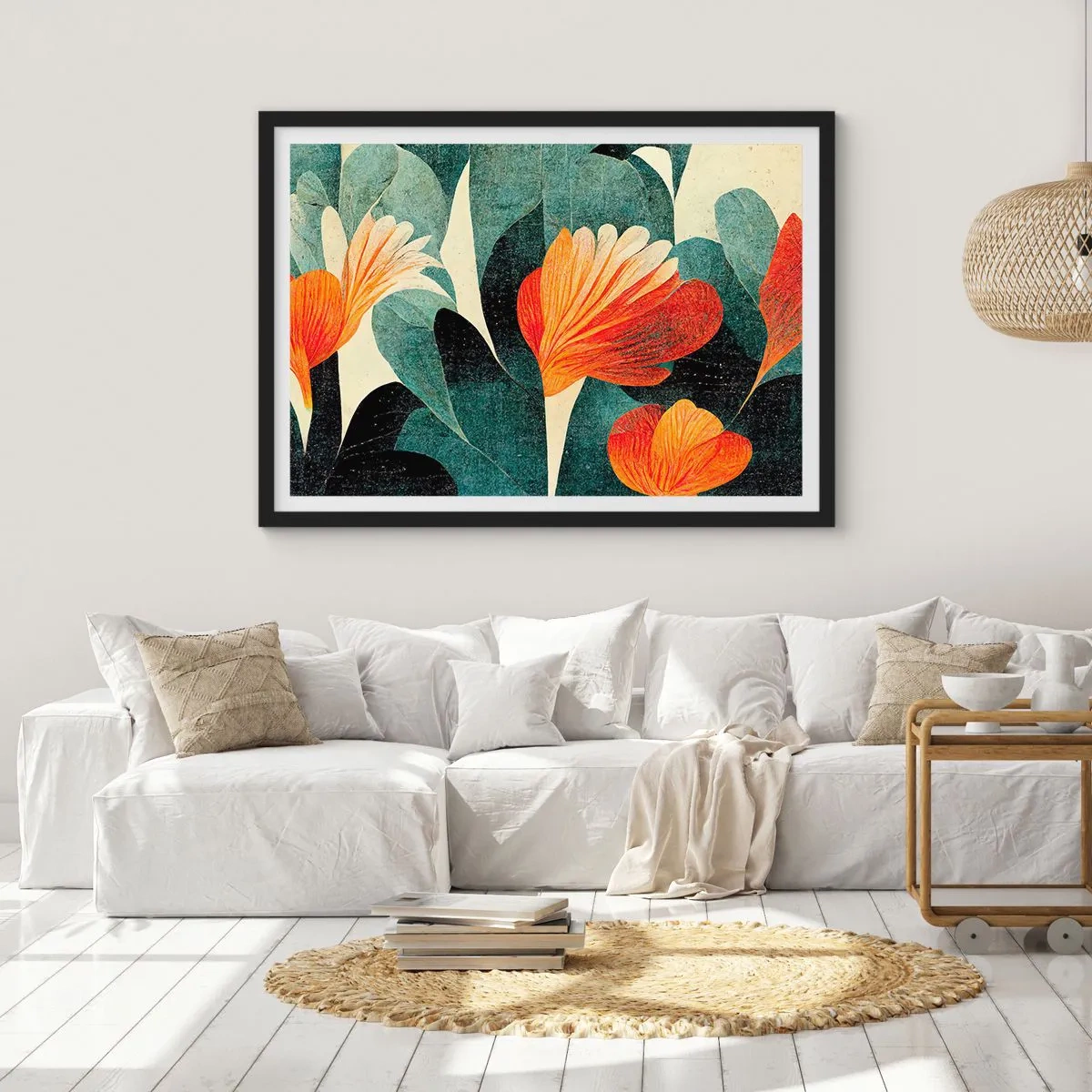 Poster în ramă neagră - Căldura de la tropice și răcoarea verdeței - 70x50 cm