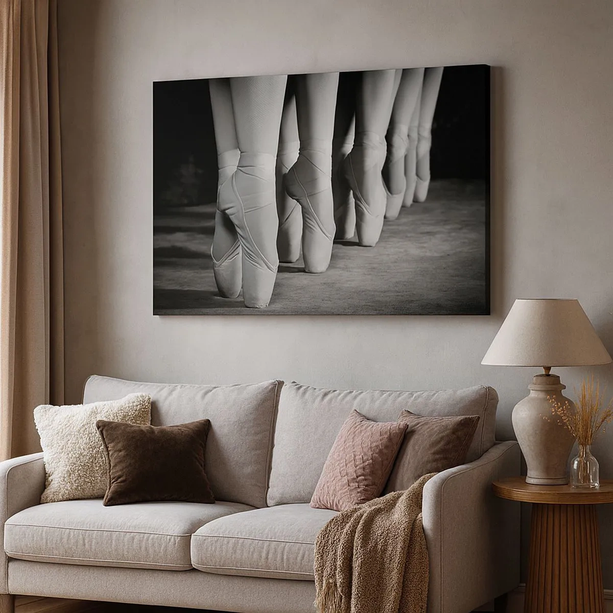 Tablou pe pânză Canvas - Fotografie alb-negru a pantofilor de balet ai dansatorilor - 70x50cm - Împreună, elegant - Decorațiune modernă pentru perete pentru living și dormitor ARTTOR