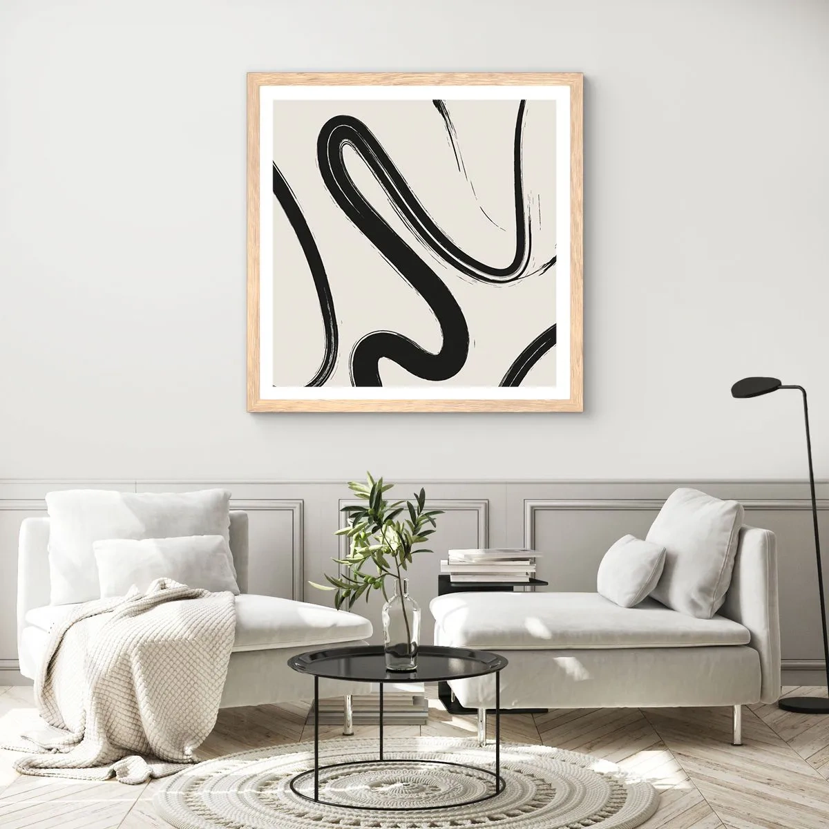 Poster în ramă de stejar deschis - Capriciu în alb și negru - 60x60 cm