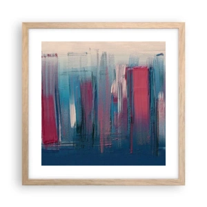 Poster în ramă de stejar deschis - Compoziție verticală în albastru și roșu - 40x40 cm