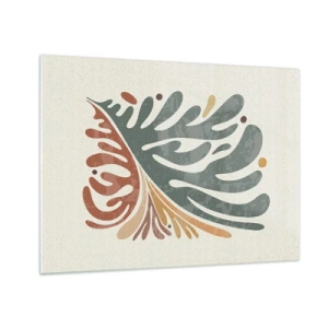 Tablou pe sticlă - Frunză abstractă în culori calde - 70x50cm - Frunză multicoloră - Decorațiune modernă pentru perete pentru living și dormitor ARTTOR