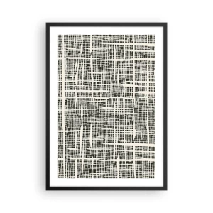 Poster în ramă neagră - Model geometric negru pe fundal deschis - 50x70cm - O compoziție țesută - Decorațiune modernă pentru perete pentru living și dormitor ARTTOR