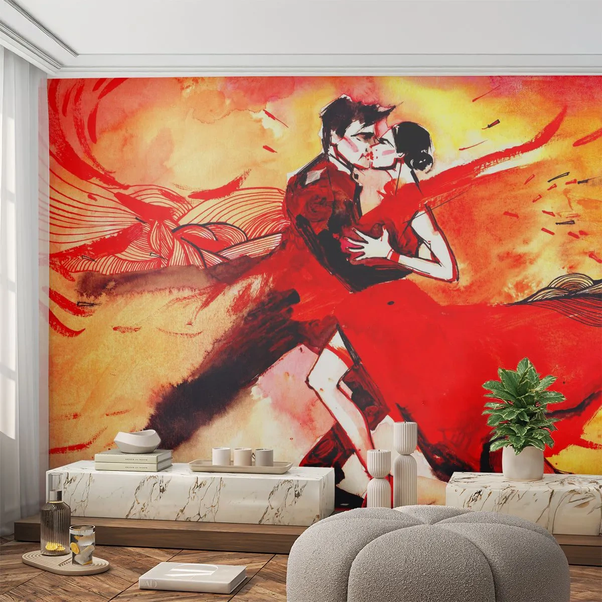 Tapet Autoadeziv Deluxe Sticker - Ritmul pasiunii purpuriu - Abstracția, Dans, Tango - 250x175 cm