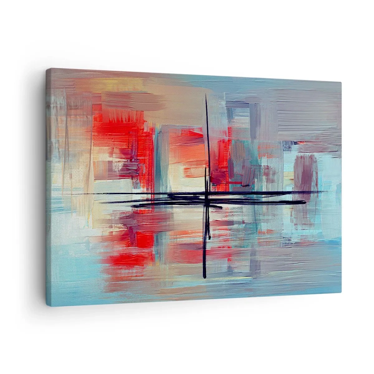 Tablou pe pânză Canvas - O compoziție abstractă cu culori intense, linii și forme geometrice. - 70x50cm - Peisaj dintr-o dimensiune necunoscută - Decorațiune modernă pentru perete pentru living și dormitor ARTTOR