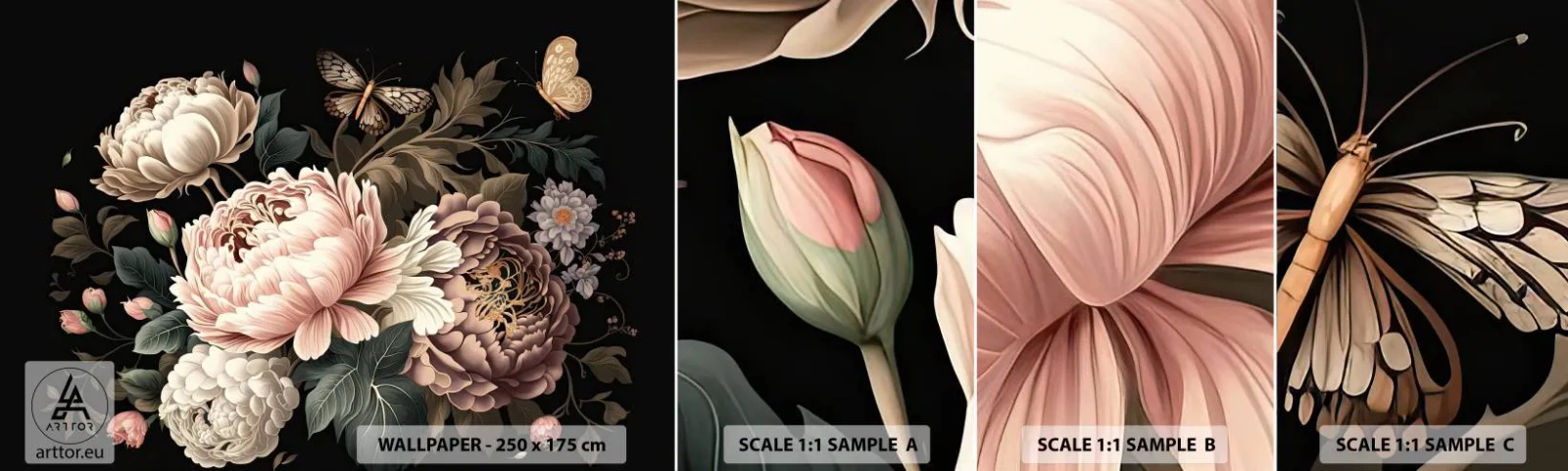 Mostră tapet autocolant Deluxe Sticker - În stil baroc - Botanică, Flori, Shabby Chic - 100x30 cm