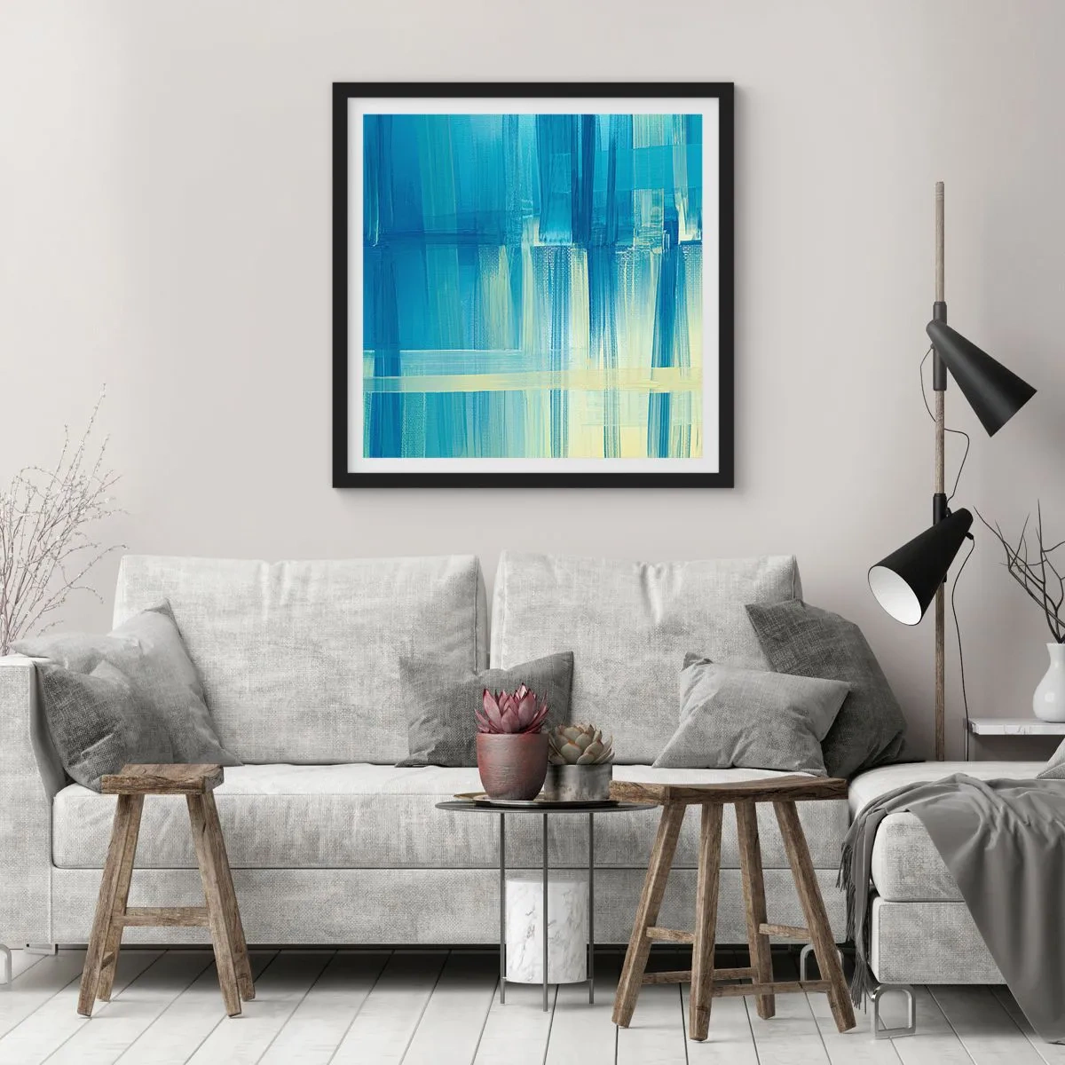 Poster în ramă neagră - Compoziție în turcoaz - 30x30 cm