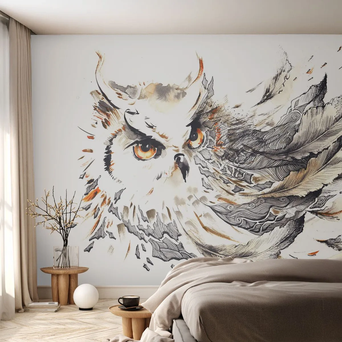 Tapet Standard Eco - Ea a venit din lumea magiei - Pasăre, Bufniţă, Grafică - 200x140 cm