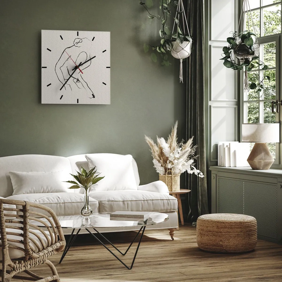 Ceas de perete - Ceas pe sticlă - Schiță intimă - 30x30 cm
