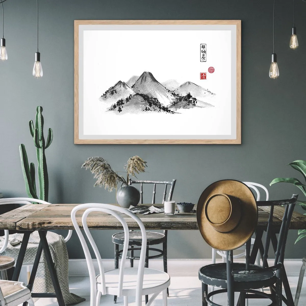 Poster în ramă de stejar deschis - Dincolo de dealuri - 40x30 cm