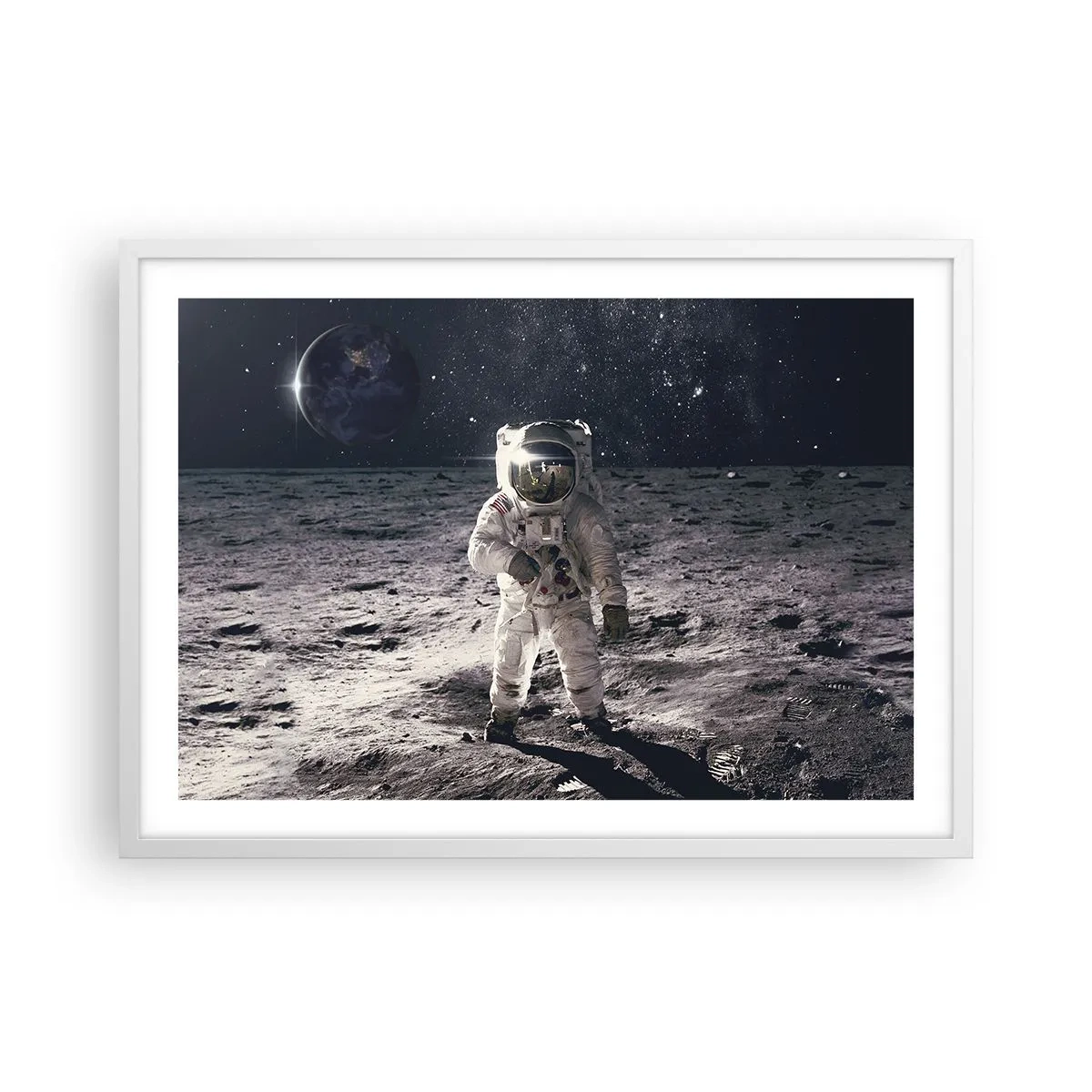 Poster în ramă albă - Salutări de pe Lună - 70x50 cm