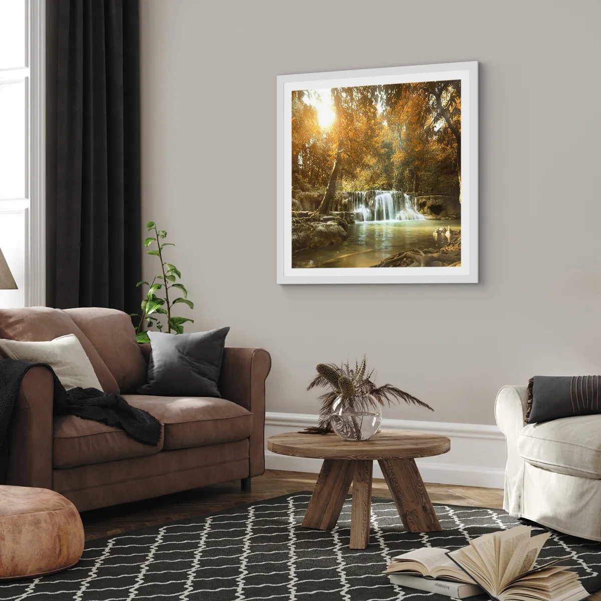Poster în ramă albă - Cascadă în parc - 30x30 cm