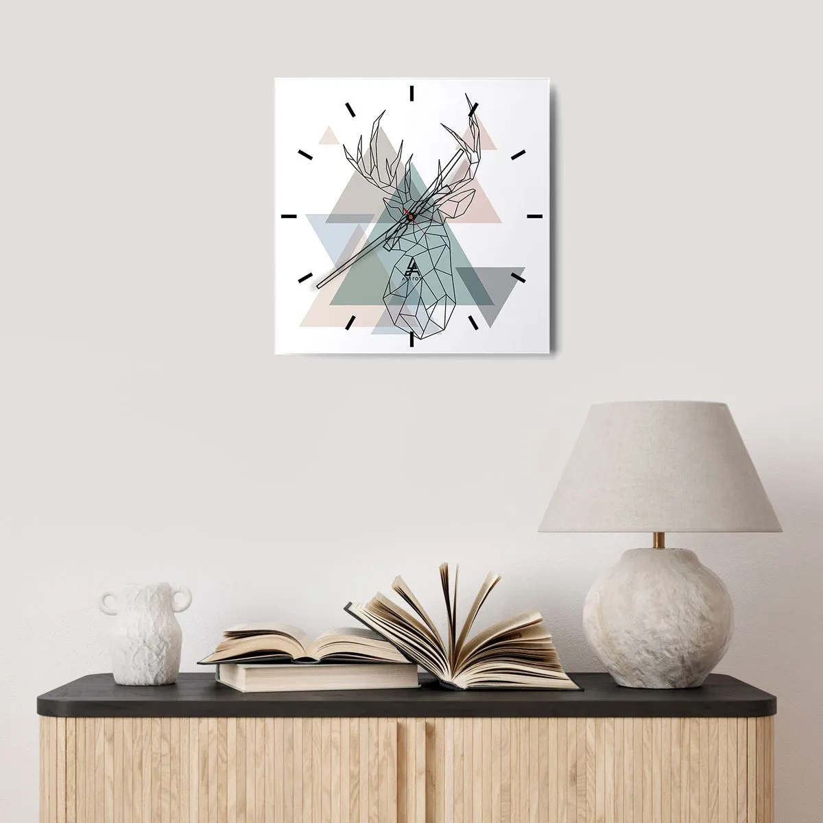 Ceas de perete - Ceas pe sticlă - Într-o pădure geometrică - 30x30 cm
