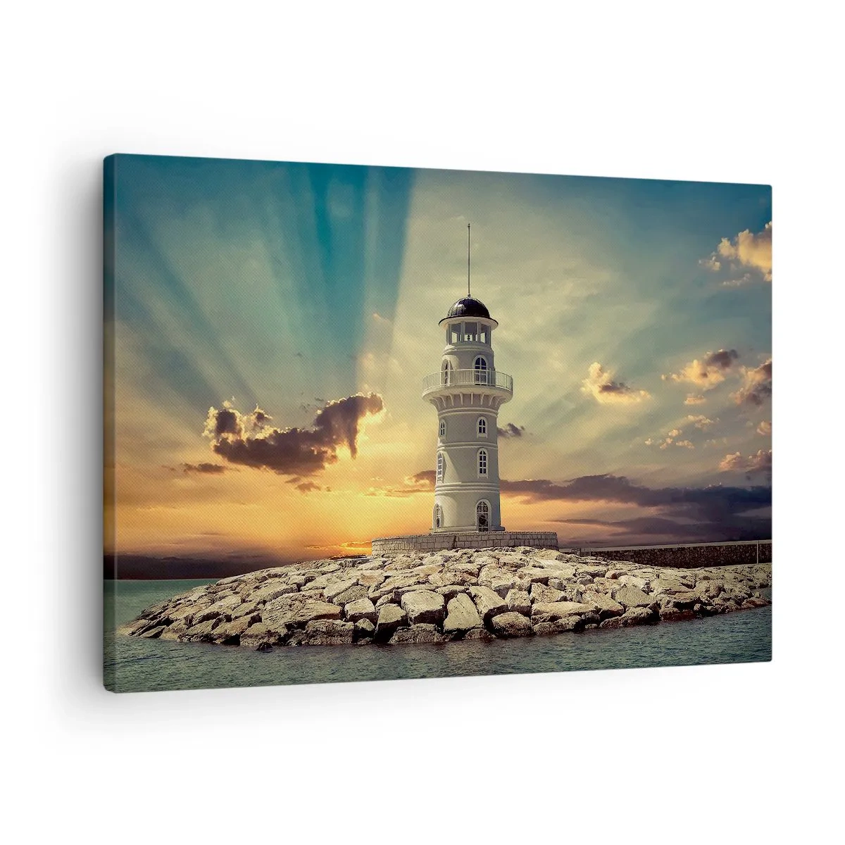 Tablou pe pânză Canvas - Un far la apus pe cer - 70x50cm - Lumină - Bunătate - Frumusețe - Decorațiune modernă pentru perete pentru living și dormitor ARTTOR
