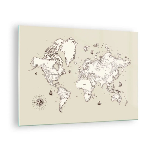 Tablou pe sticlă - O hartă a lumii stilizată într-o versiune clasică - 70x50cm - O călătorie în jurul lumii - Decorațiune modernă pentru perete pentru living și dormitor ARTTOR