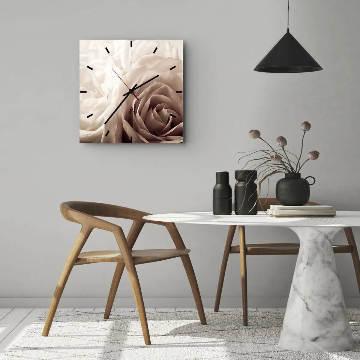 Ceas de perete - Ceas pe sticlă - În inima unui trandafir - 30x30 cm