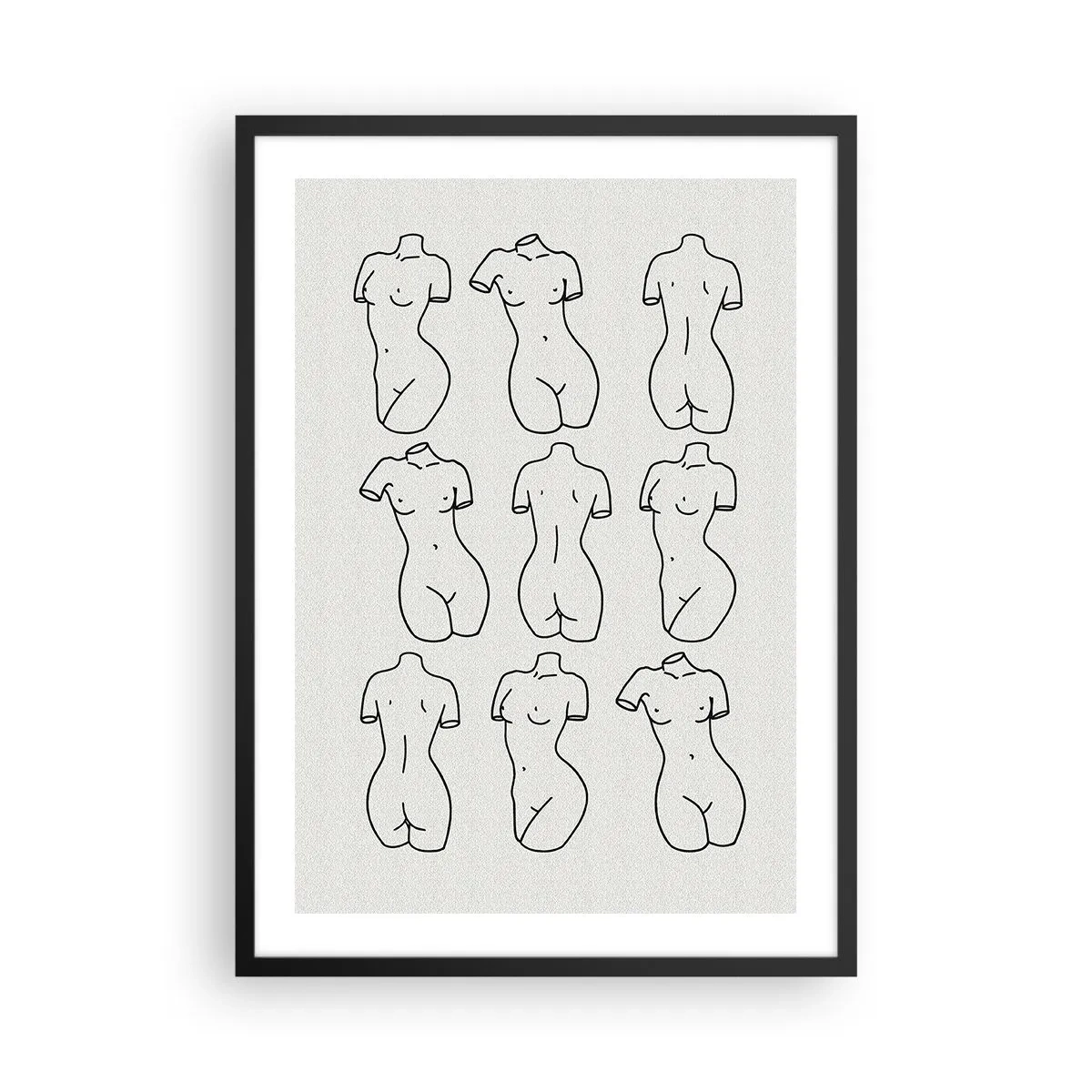 Poster în ramă neagră - O ilustrație minimalistă a siluetelor feminine cu contururi negre. - 50x70cm - Doar Venus - Decorațiune modernă pentru perete pentru living și dormitor ARTTOR