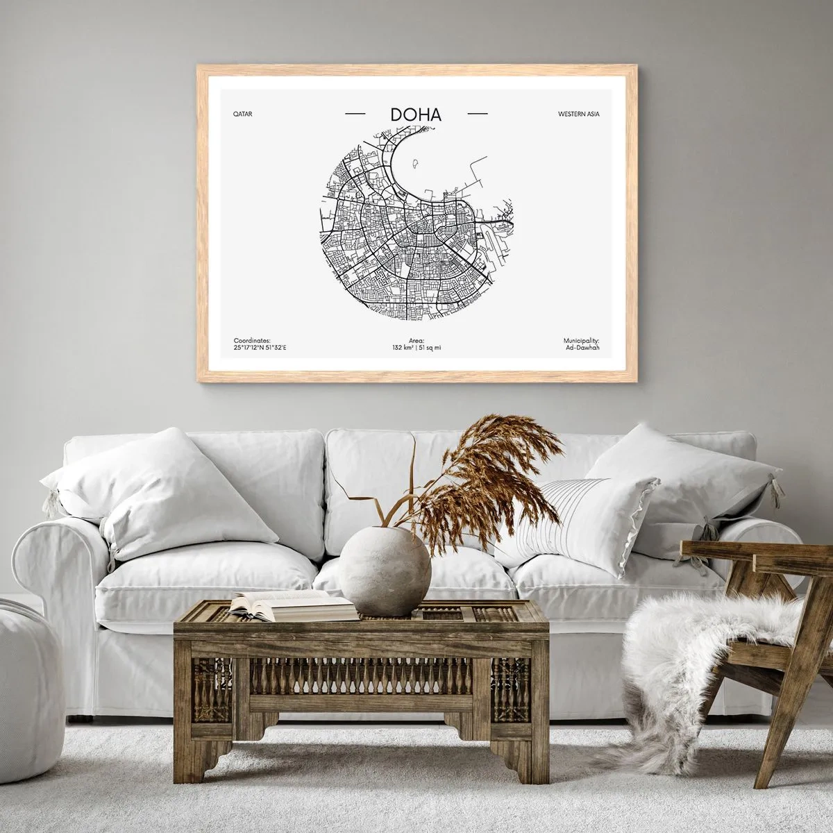 Poster în ramă de stejar deschis - Anatomia orașului Doha - 100x70 cm
