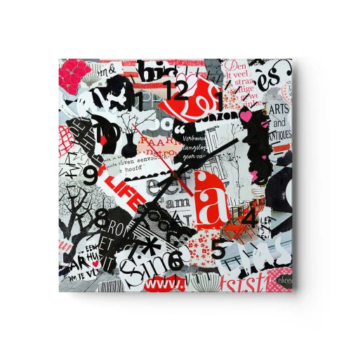 Ceas de perete - Ceas pe sticlă - Colaj de hipsteri - 40x40 cm