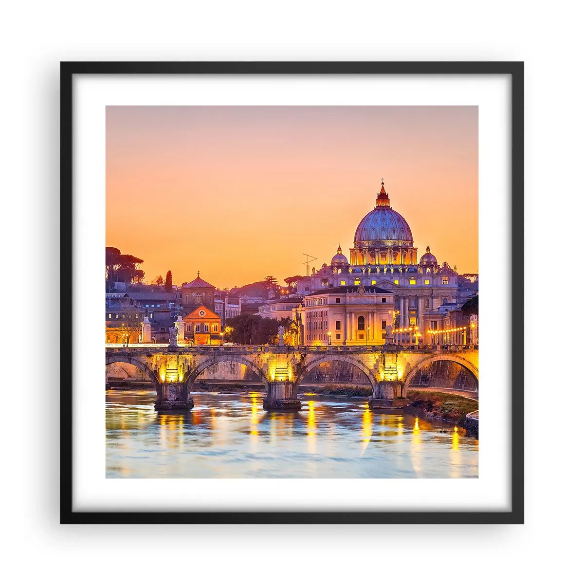 Poster în ramă neagră - Amurg deasupra Orașului Etern - 50x50 cm