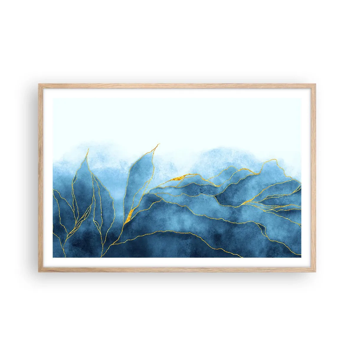Poster în ramă de stejar deschis - Albastru în aur - 91x61 cm