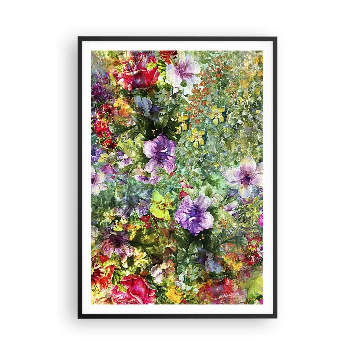 Poster în ramă neagră - Să ne pierdem în flori - 70x100 cm
