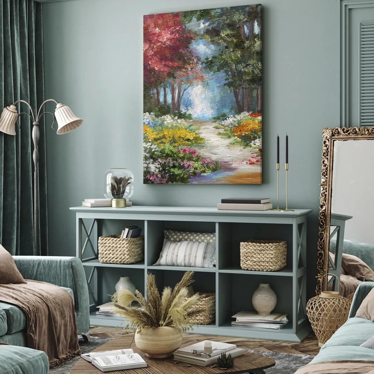 Tablou pe pânză - Grădină de pădure, pădure de flori - 55x100 cm