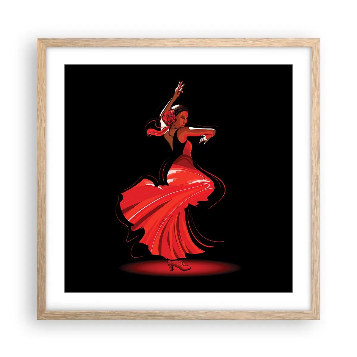 Poster în ramă de stejar deschis - Spiritul înflăcărat al flamenco-ului - 50x50 cm