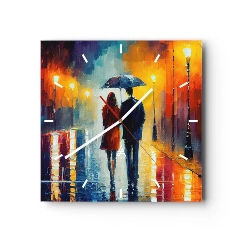 Ceas de perete - Ceas pe sticlă - Împreună - o noapte plină de culoare - 30x30 cm