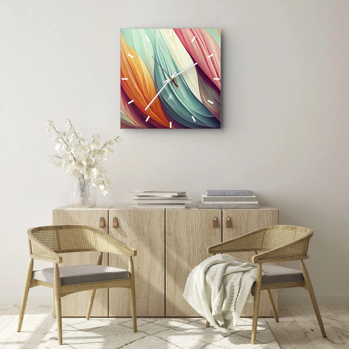 Ceas de perete - Ceas pe sticlă - Țesătură de curcubeu - 40x40 cm