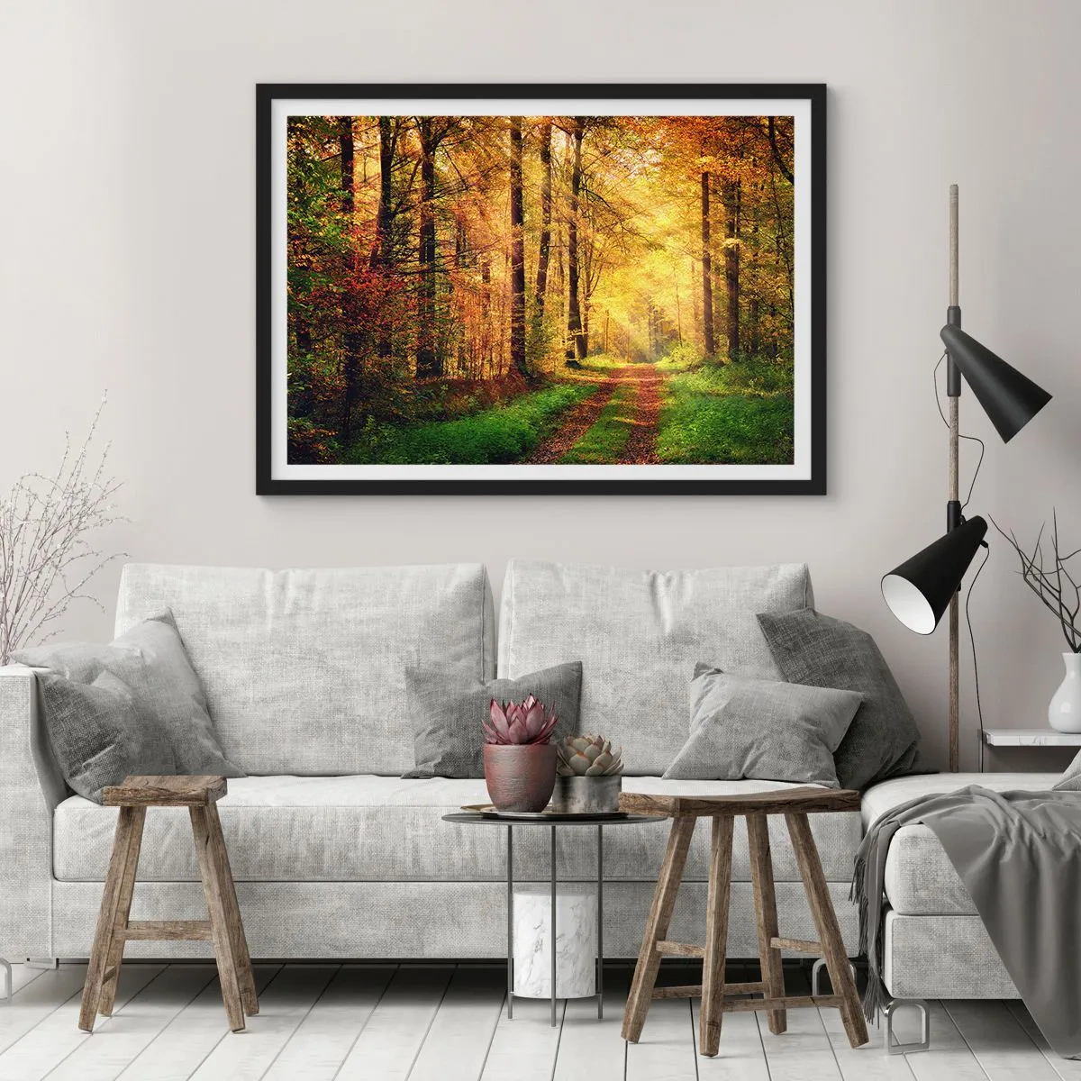 Poster în ramă neagră - Tăcere de aur de pădure - 91x61 cm