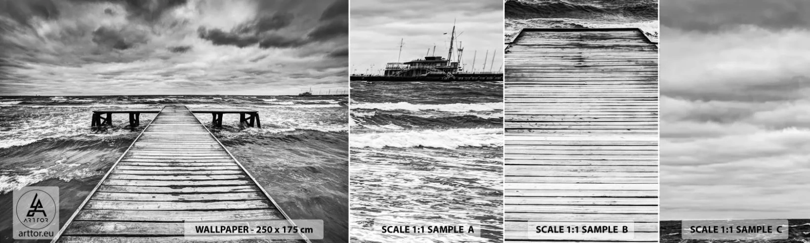 Mostră de Tapet Standard Eco - Aștept ca vântul să fugărească... - Peisaj, Pod de lemn, Mare - 100x30 cm
