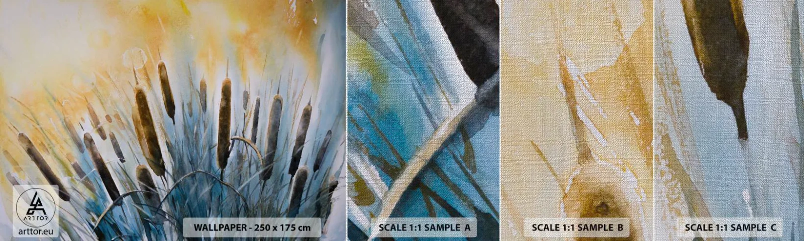 Mostră tapet Premium Canvas - Răcoarea apei, căldura soarelui - Baston, Peisaj, Flori - 100x30 cm