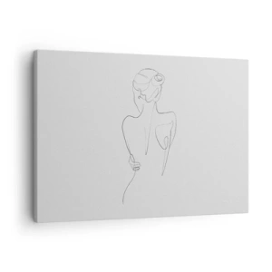 Tablou pe pânză Canvas - O linie de contur care prezintă o siluetă feminină pe un fundal deschis la culoare - 70x50cm - Muzica corpului - Decorațiune modernă pentru perete pentru living și dormitor ARTTOR