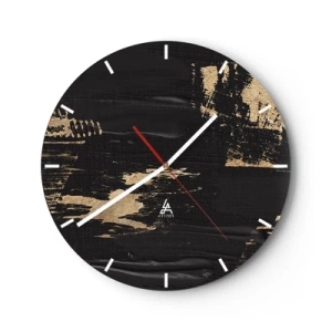Ceas de perete - Ceas pe sticlă - Fundal negru cu tușe dinamice de vopsea aurie - 30x30cm - O urmă de atingere - Decorațiune modernă pentru perete pentru living, bucătărie și dormitor ARTTOR