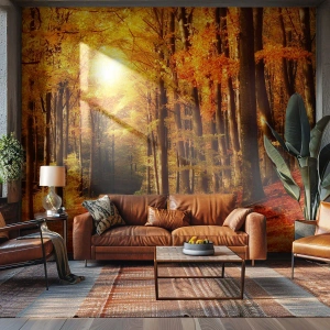 Tapet Standard Eco - Toamna de aur pe un drum forestier - Toamnă, pădure, Peisaj - 200x140 cm