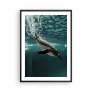 Poster în ramă neagră - Un pinguin înotând sub apă - 50x70cm - Bun venit în lumea mea - Decorațiune modernă pentru perete pentru living și dormitor ARTTOR