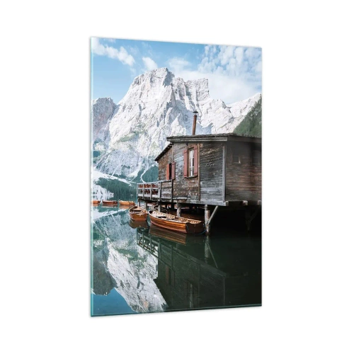 Tablou pe sticlă - Dimineață cristalină de munte - 80x120 cm