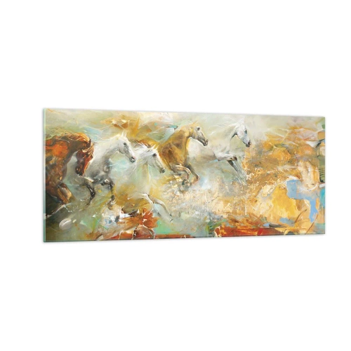 Tablou pe sticlă - Galopând prin lumină - 100x40 cm