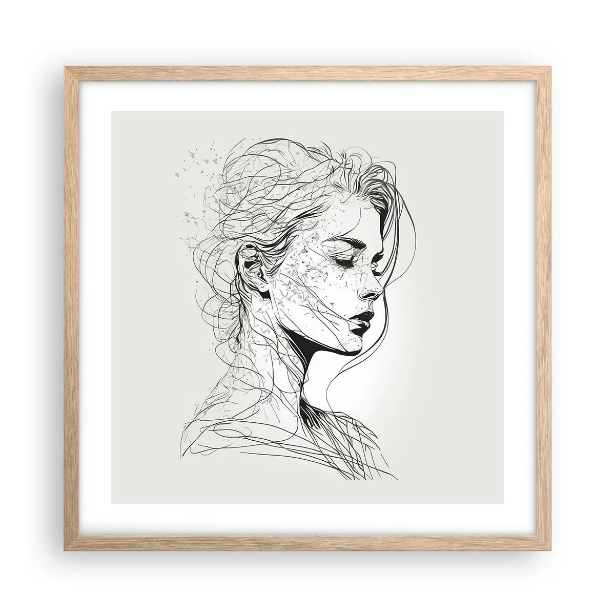 Poster în ramă de stejar deschis - Desenată cu linii - 50x50 cm