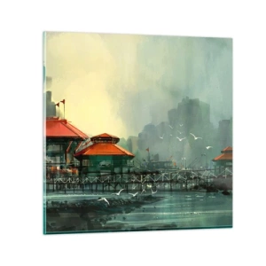 Tablou pe sticlă - O zi ploioasă în port - 40x40 cm