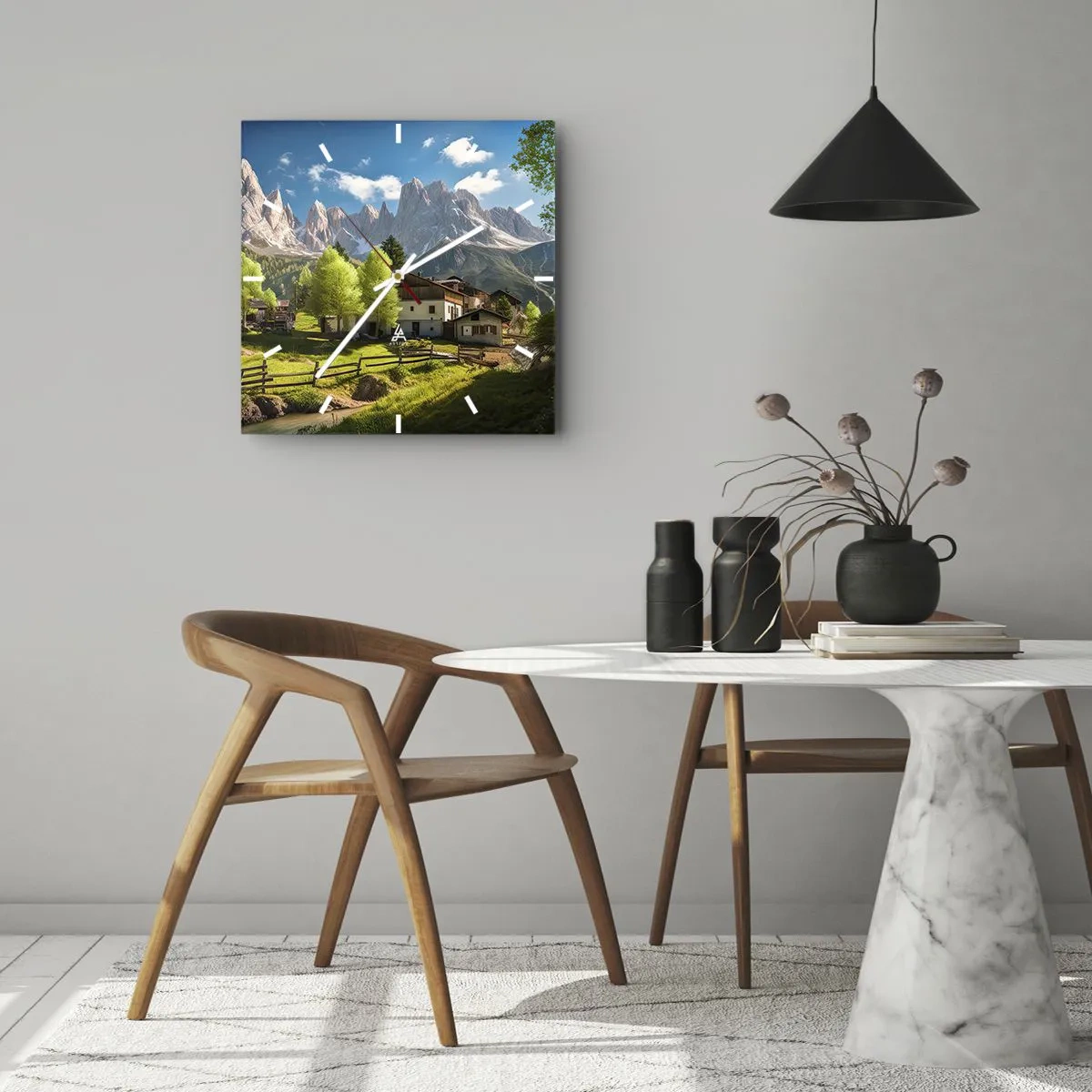 Ceas de perete - Ceas pe sticlă - Idilă alpină - 30x30 cm